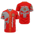 Custom Name Firefighter Skull Baseball Jersey S-5XL