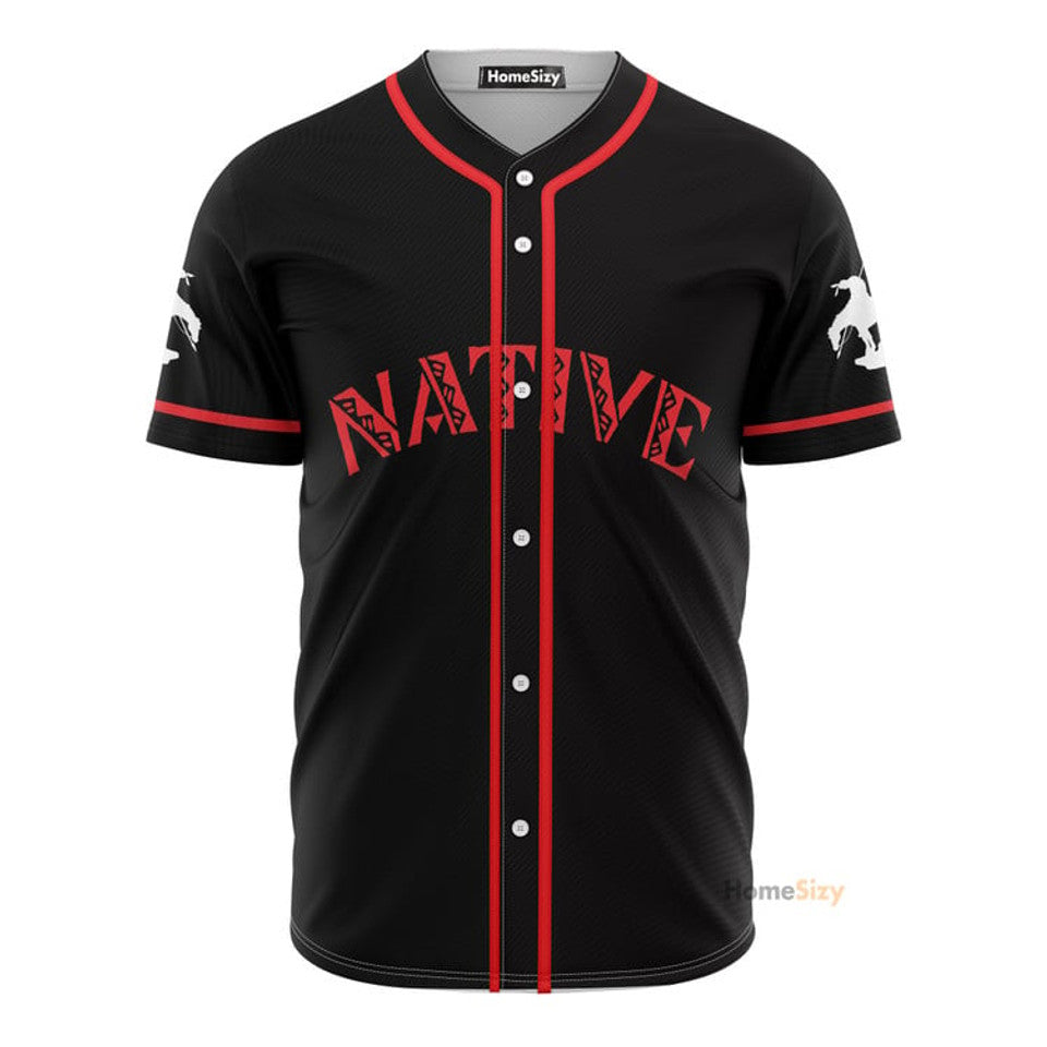 Native American Black Red Baseball Jersey S-5XL