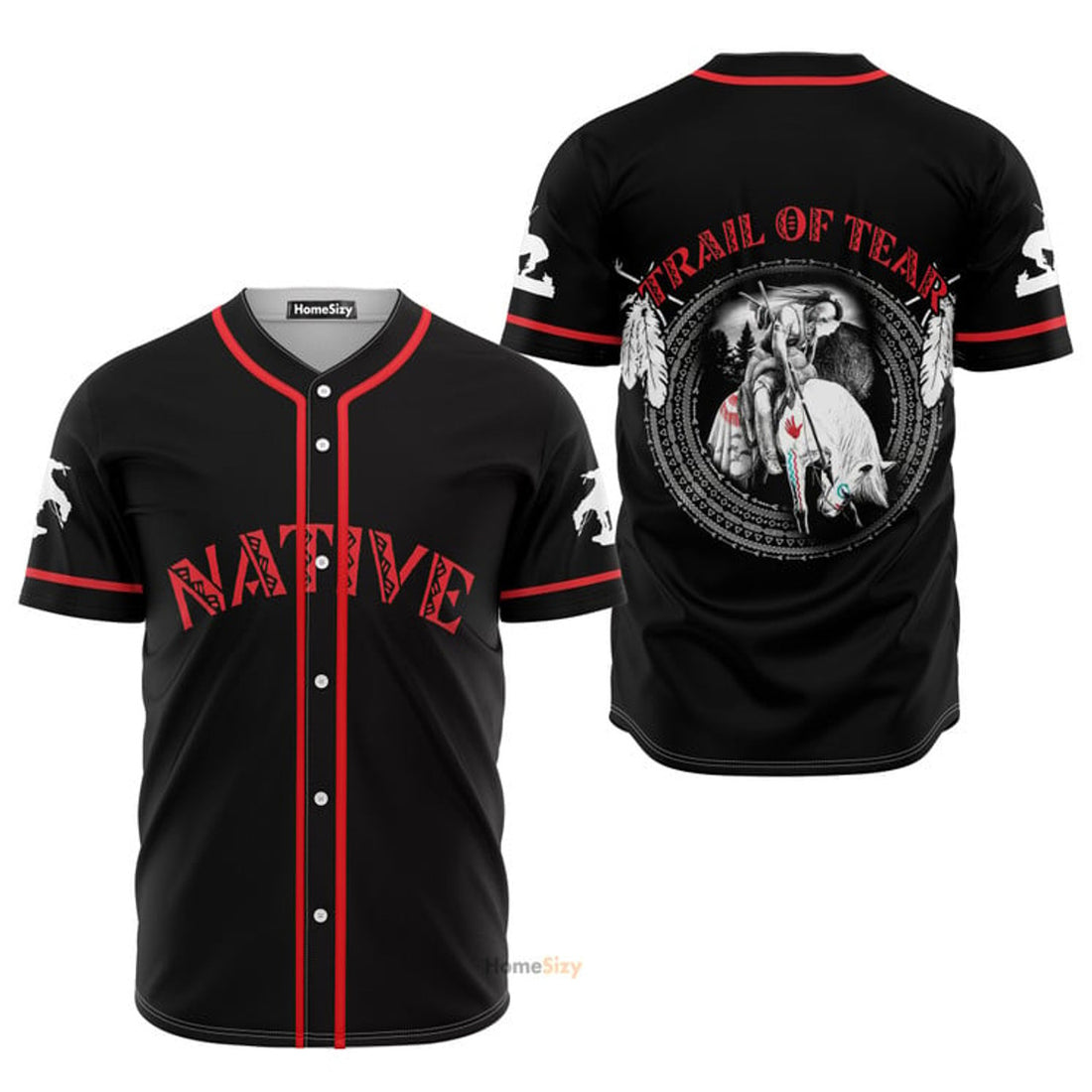 Native American Black Red Baseball Jersey S-5XL