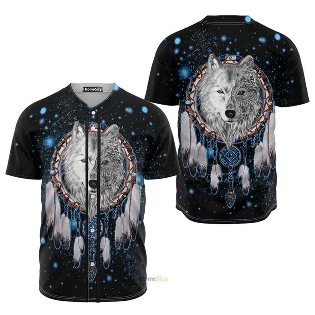 Galaxy Dreamcatcher Wolf Native American Baseball Jersey S-5XL