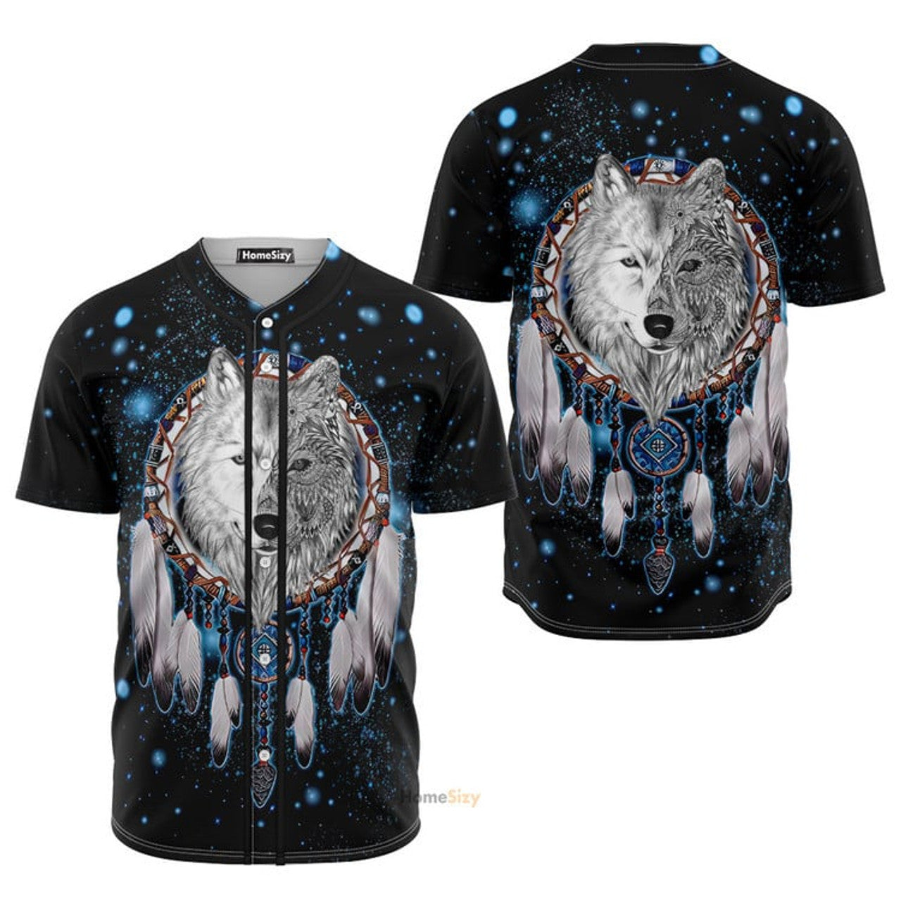 Galaxy Dreamcatcher Wolf Native American Baseball Jersey S-5XL