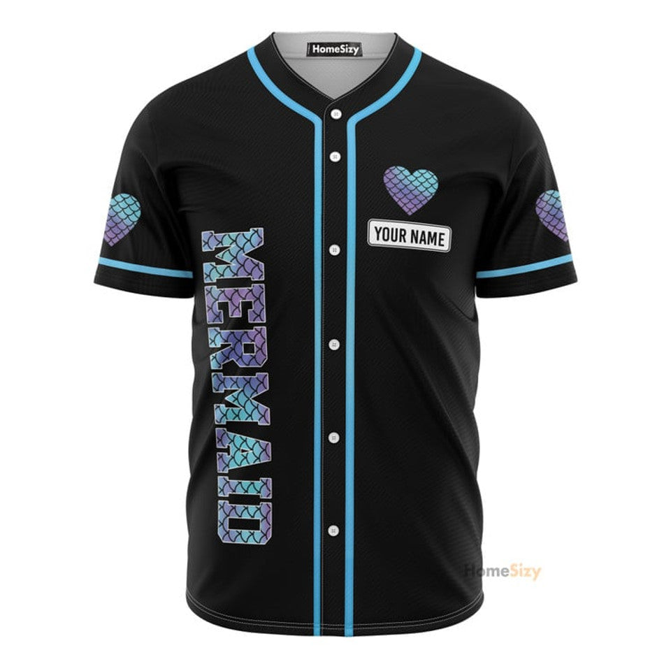 Personalized Hologram Mermaid With Heart Baseball Jersey S-5XL