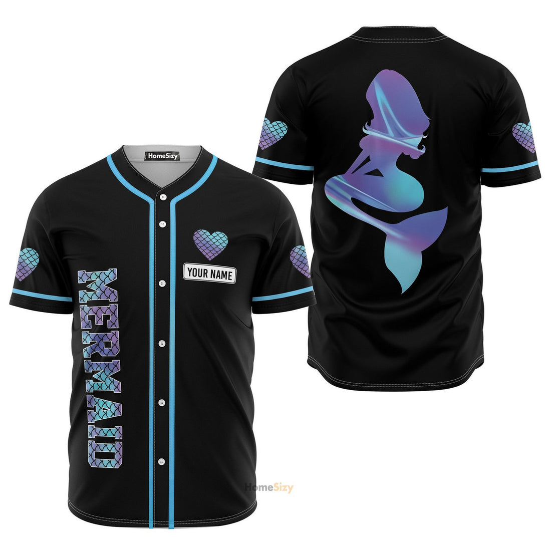Personalized Hologram Mermaid With Heart Baseball Jersey S-5XL