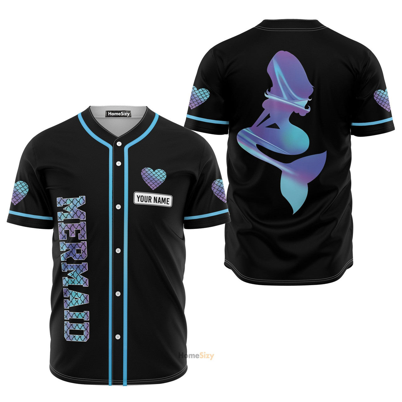 Personalized Hologram Mermaid With Heart Baseball Jersey S-5XL