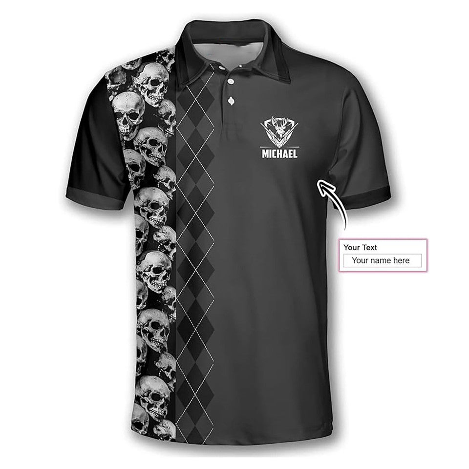 Custom Deer Hunting Skull Argyle Flag Men's Polo Shirt S-5XL
