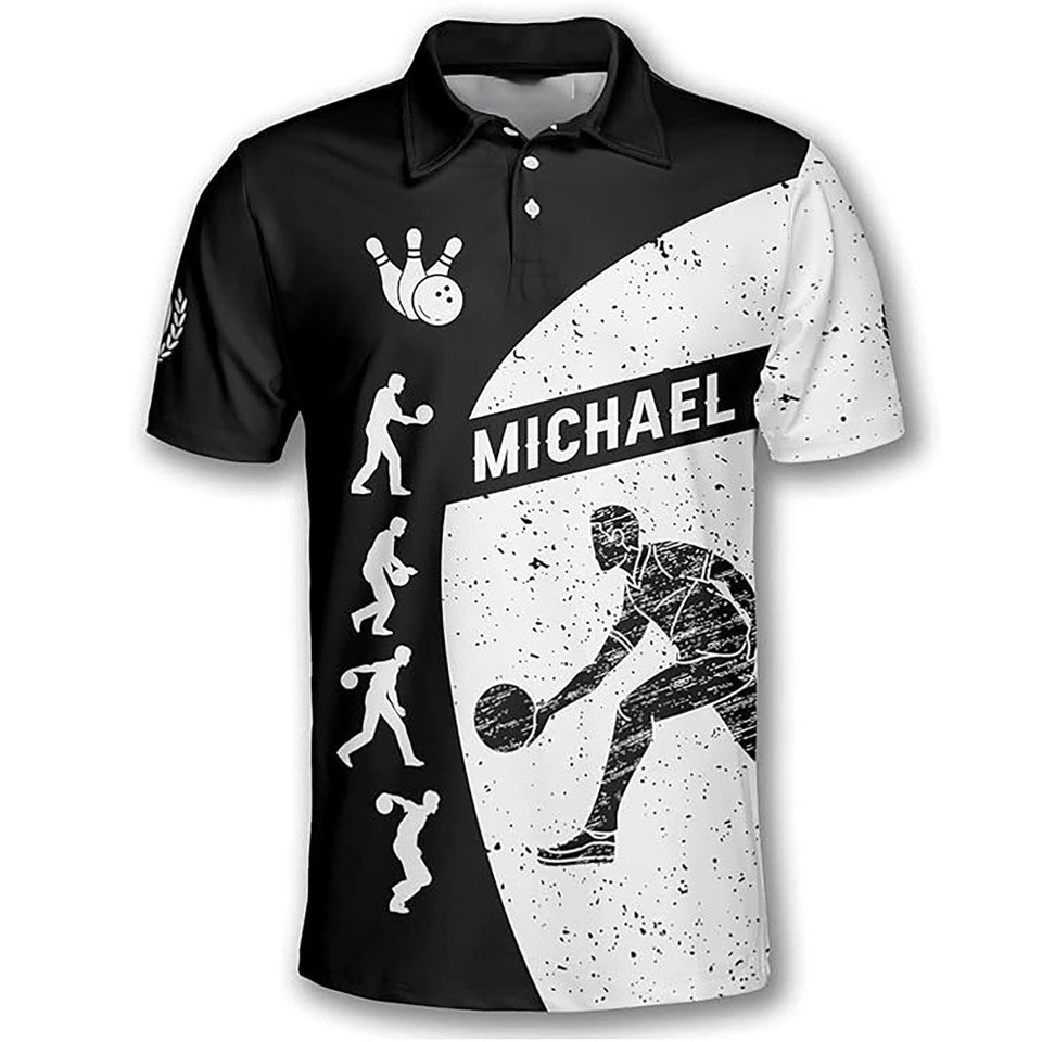 Custom Bowling Silhouettes Black White Version Men's Polo Shirt S-5XL