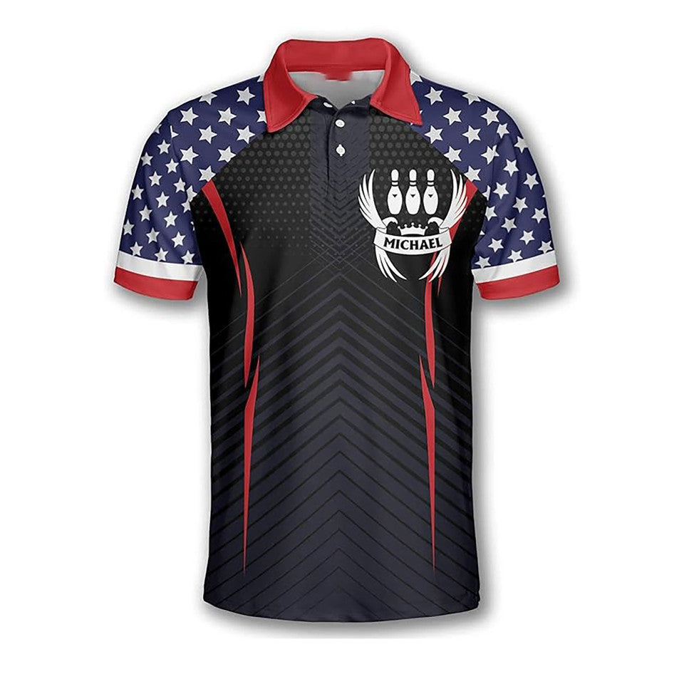 Custom Bowling Eagle American Flag Men's Polo Shirt S-5XL