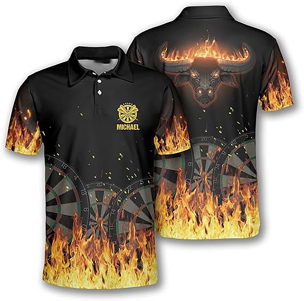 Personalized Darts Flame Bull Head Men's Polo Shirt S-5XL