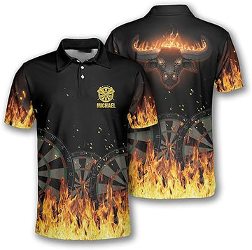 Personalized Darts Flame Bull Head Men's Polo Shirt S-5XL