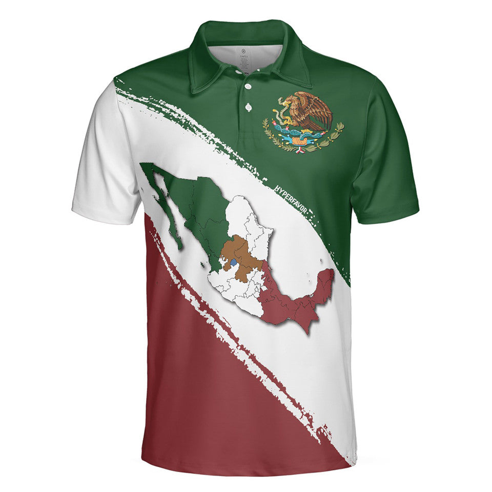 Mexico Map Patriotic Mexican Symbol Men's Polo Shirt S-5XL