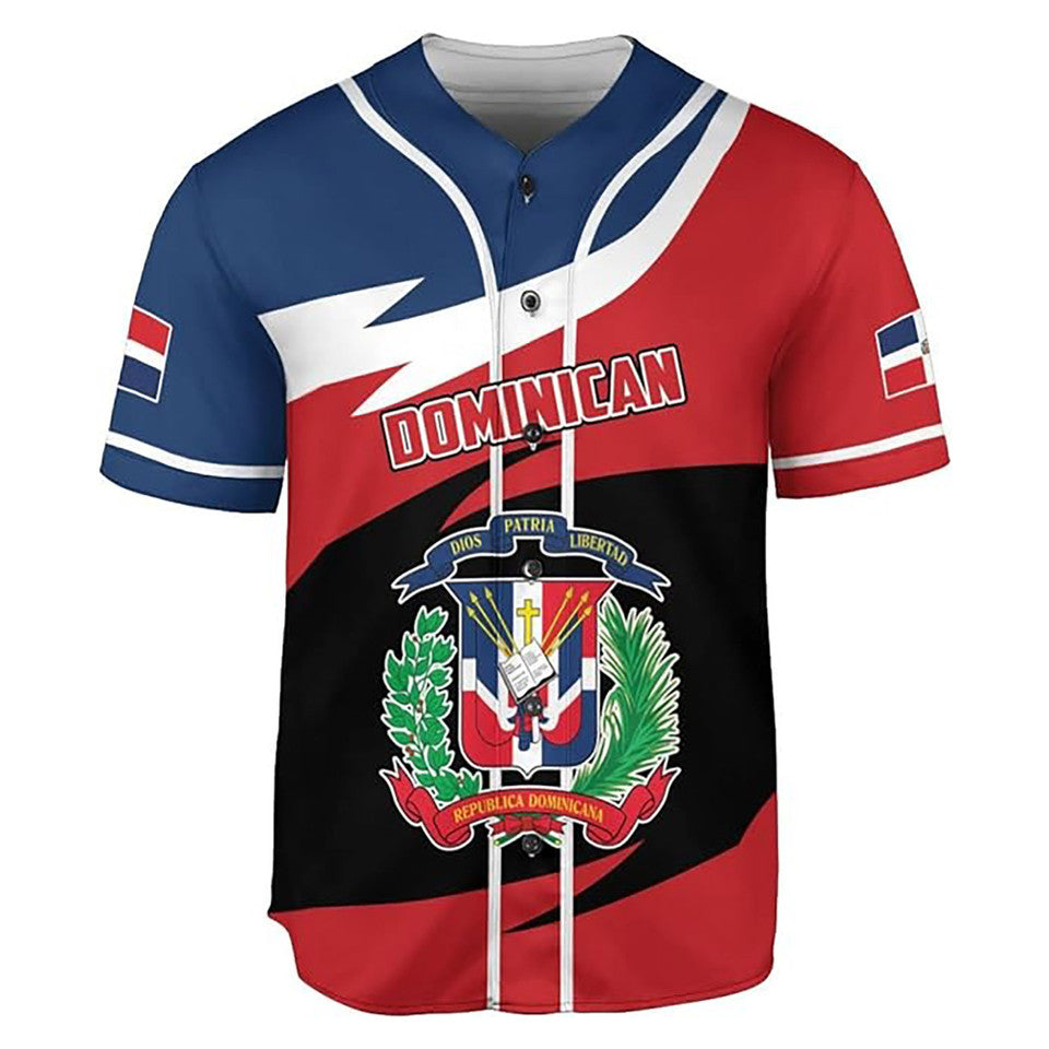 Personalized Name Dominican Republic Flag Coat of Arms Red Blue Baseball Jersey S-5XL