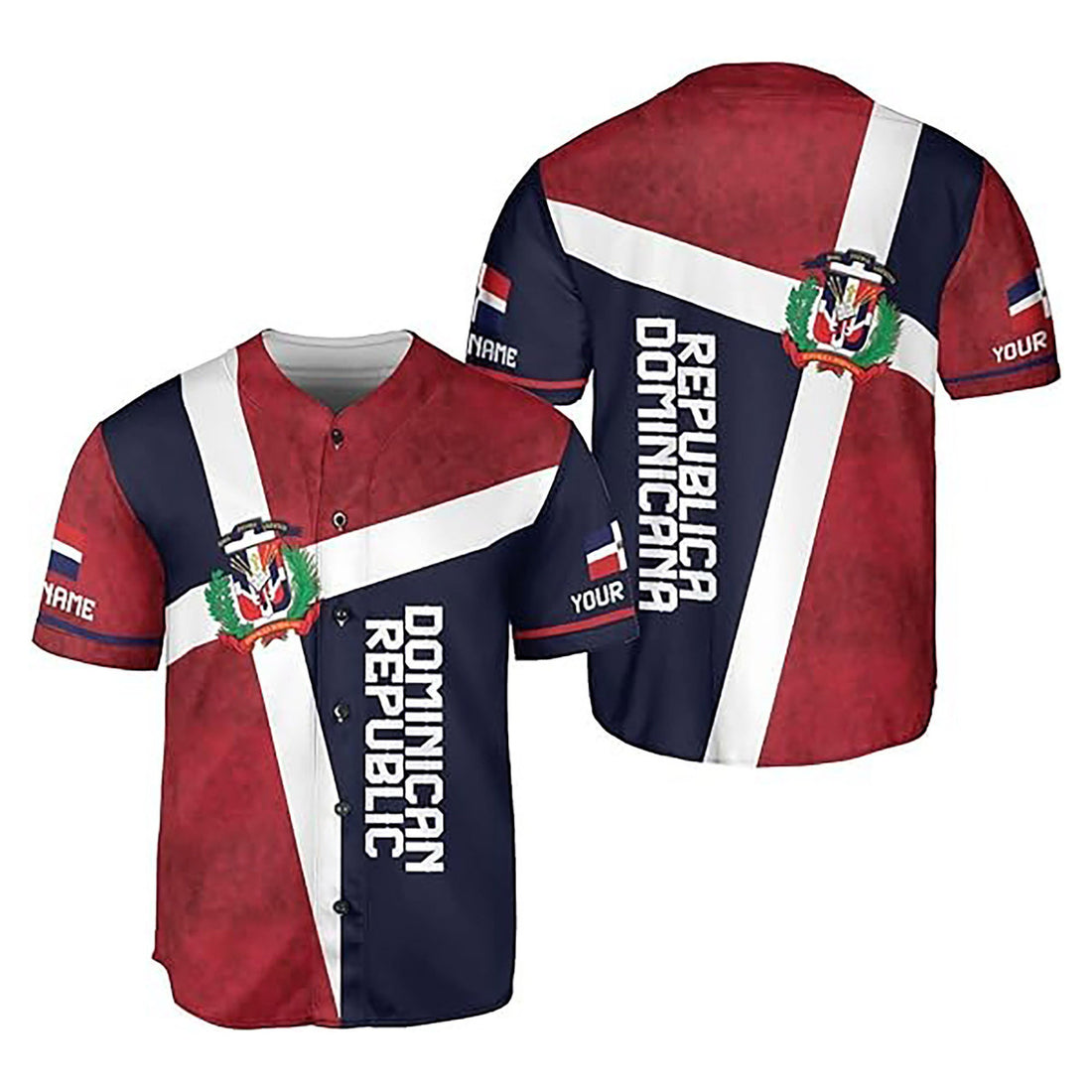 Personalized Name Dominican Republic Flag Coat of Arms Burgundy Red Baseball Jersey S-5XL