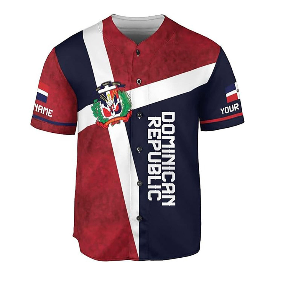 Personalized Name Dominican Republic Flag Coat of Arms Burgundy Red Baseball Jersey S-5XL