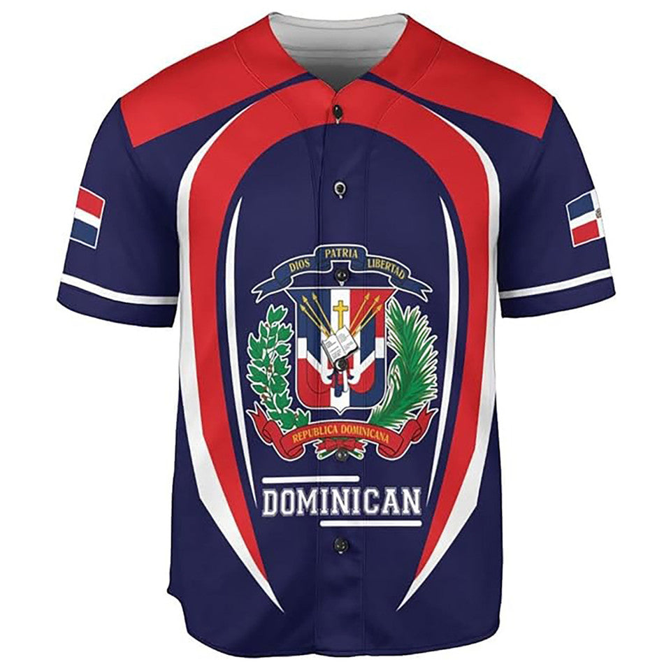 Personalized Name Dominican Republic Flag Coat of Arms Blue Red Baseball Jersey S-5XL