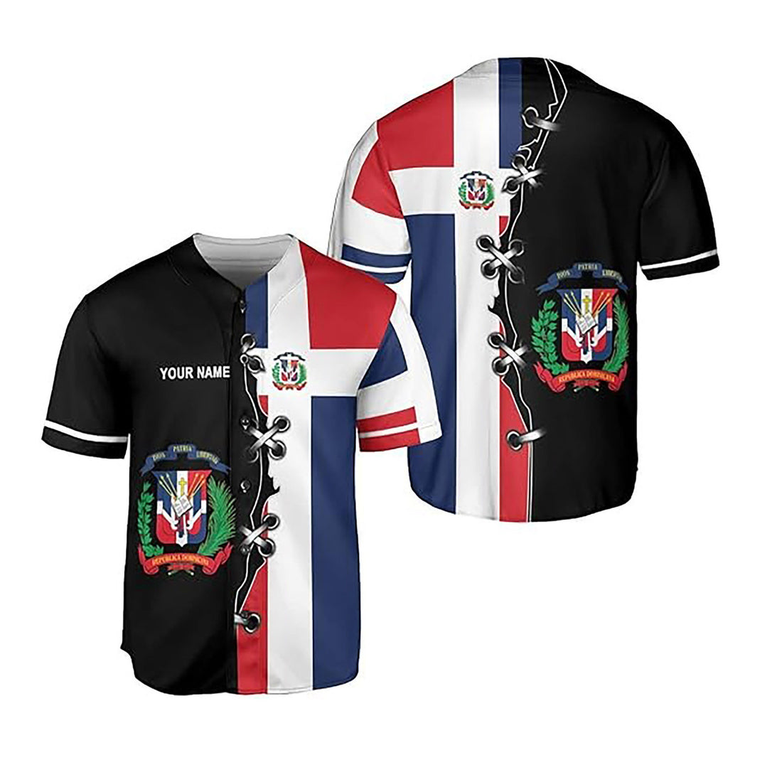 Custom Dominican Republic Flag Coat of Arms Baseball Jersey S-5XL