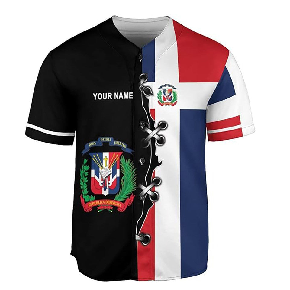 Custom Dominican Republic Flag Coat of Arms Baseball Jersey S-5XL