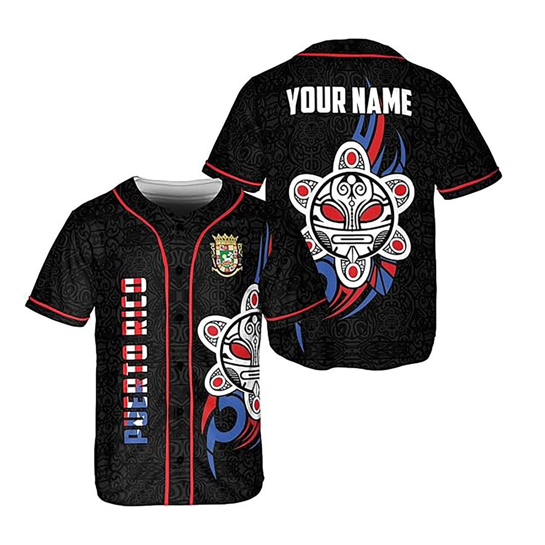 Personalized Puerto Rico Puerto Rican Flag Sun Symbol Black Baseball Jersey S-5XL