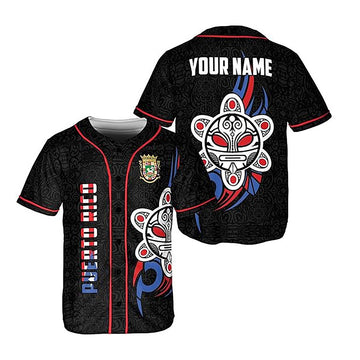 Personalized Puerto Rico Puerto Rican Flag Sun Symbol Black Baseball Jersey S-5XL