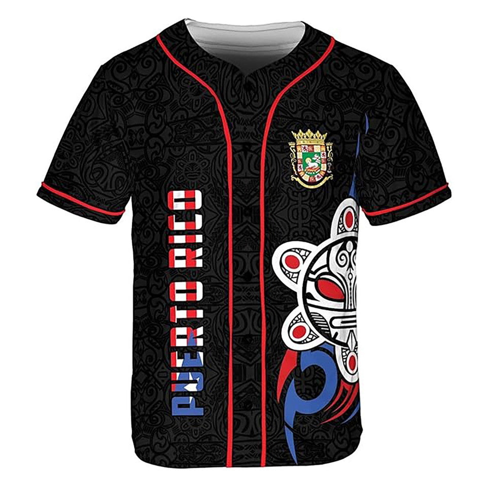 Personalized Puerto Rico Puerto Rican Flag Sun Symbol Black Baseball Jersey S-5XL