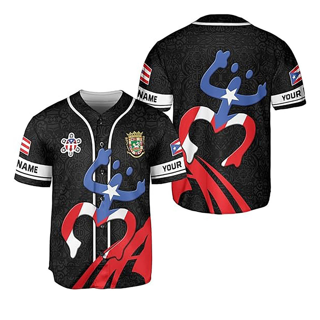Personalized Puerto Rico Puerto Rican Flag Frog Symbol Black Baseball Jersey S-5XL