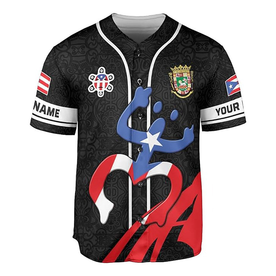 Personalized Puerto Rico Puerto Rican Flag Frog Symbol Black Baseball Jersey S-5XL