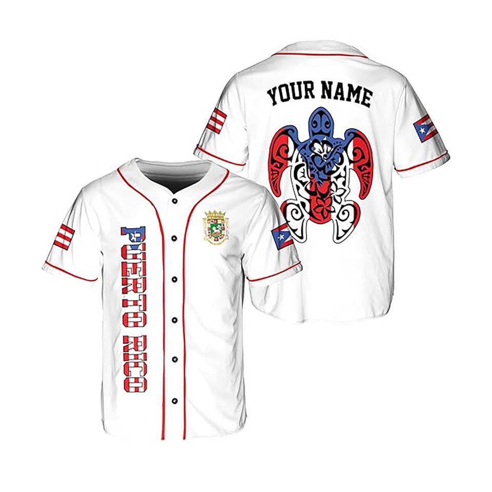 Personalized Puerto Rico Puerto Rican Flag Turtle Symbol White Baseball Jersey S-5XL