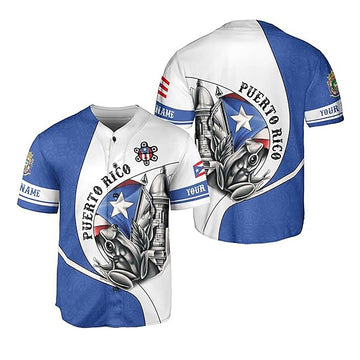 Personalized Puerto Rico Puerto Rican Flag Frog Symbol White Blue Baseball Jersey S-5XL