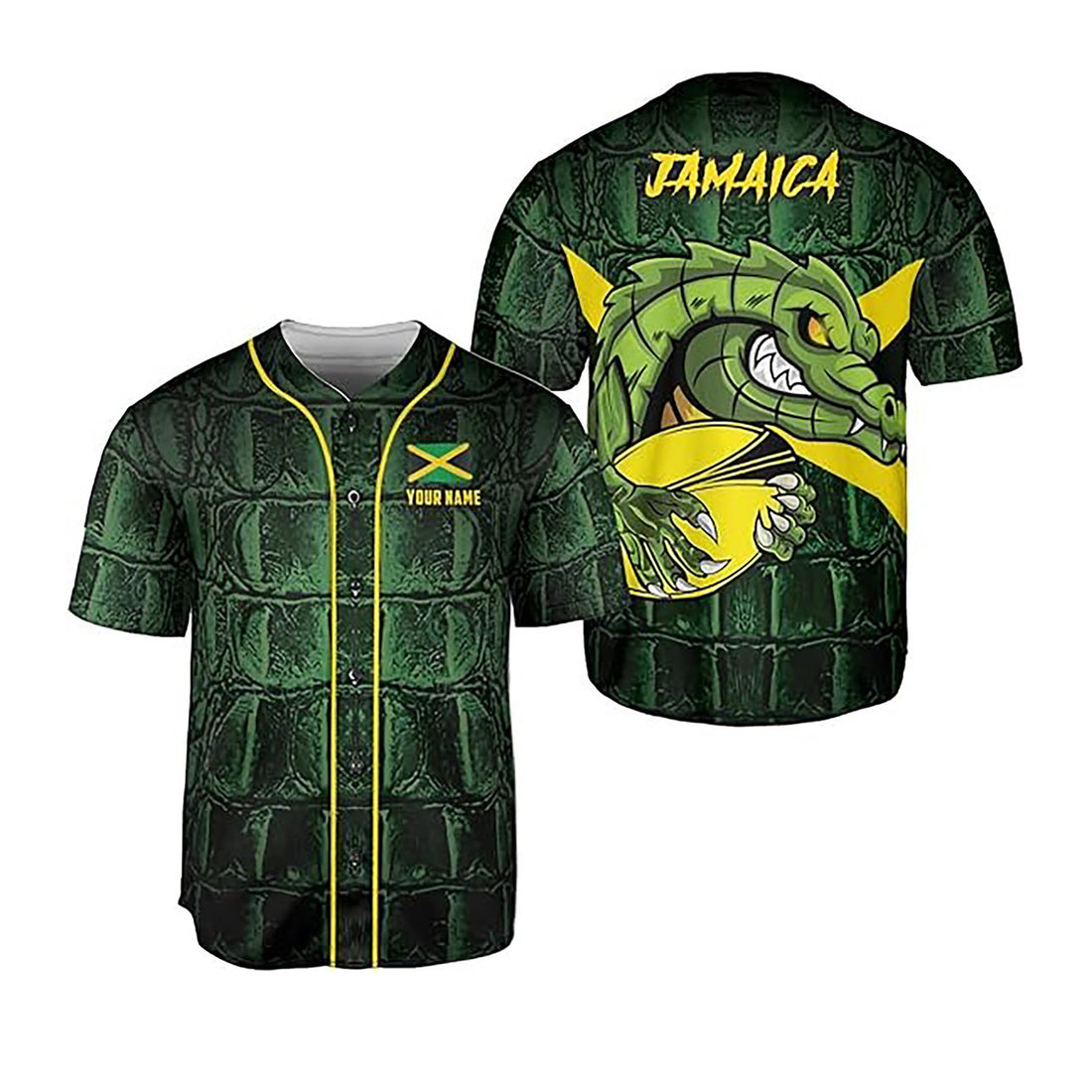 Personalized Name Jamaica Flag Coat of Arms Alligator Baseball Jersey S-5XL
