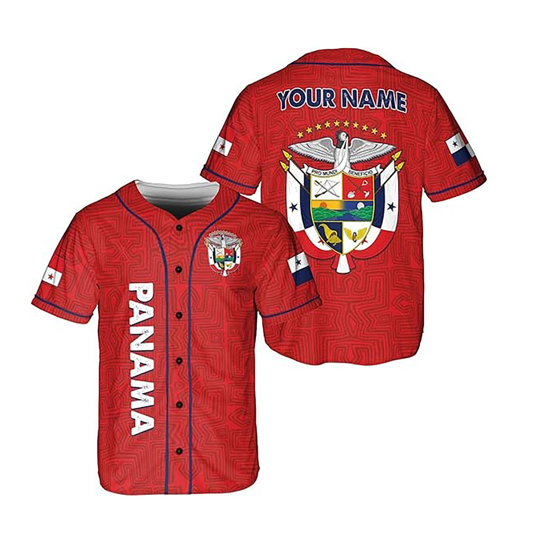 Personalized Name Panama Flag Coat of Arms Red Baseball Jersey S-5XL