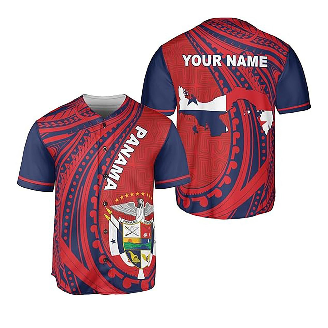 Personalized Name Panama Flag Coat of Arms Tribal Pattern Baseball Jersey S-5XL