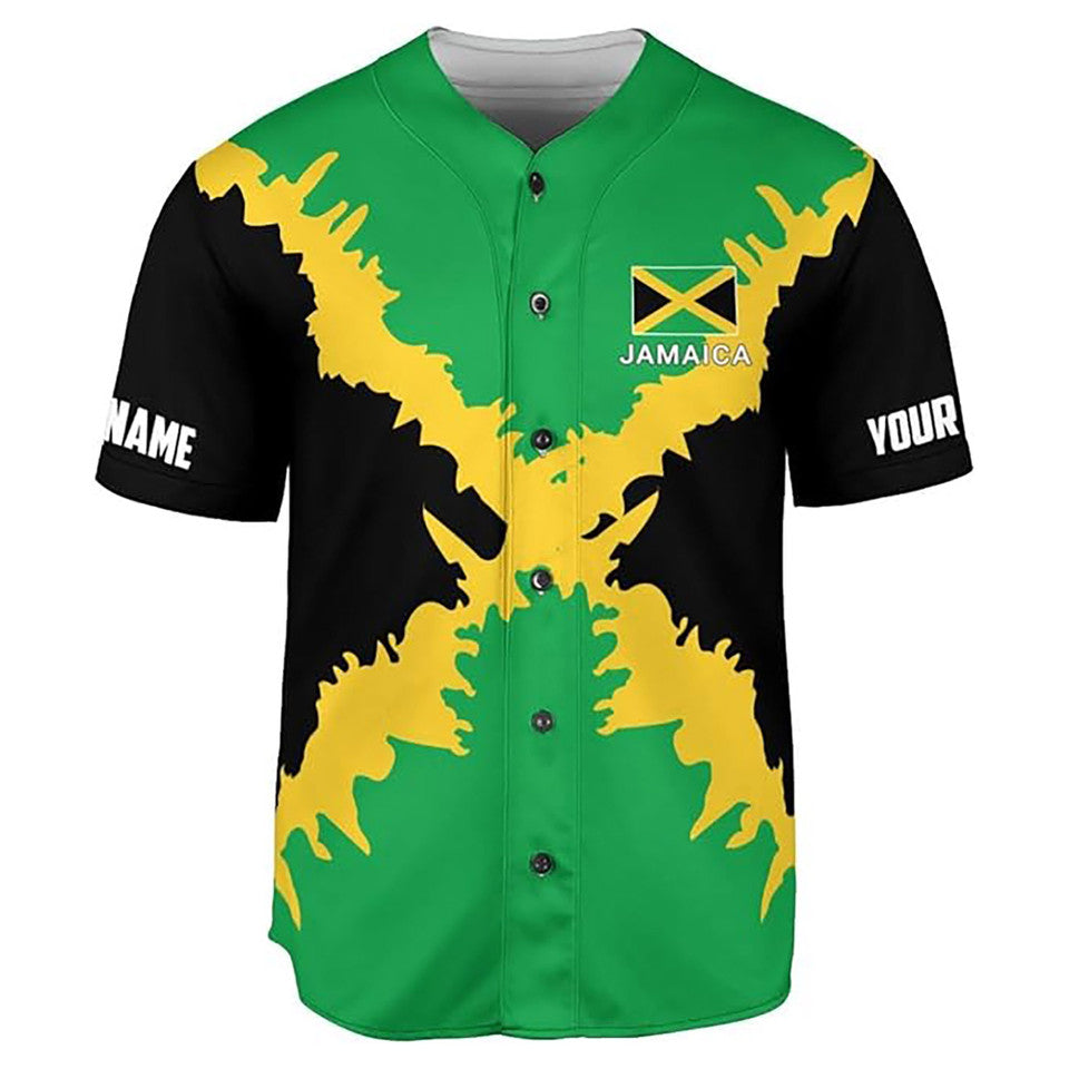 Personalized Name Jamaica Flag Coat of Arms Symbol Green Baseball Jersey S-5XL