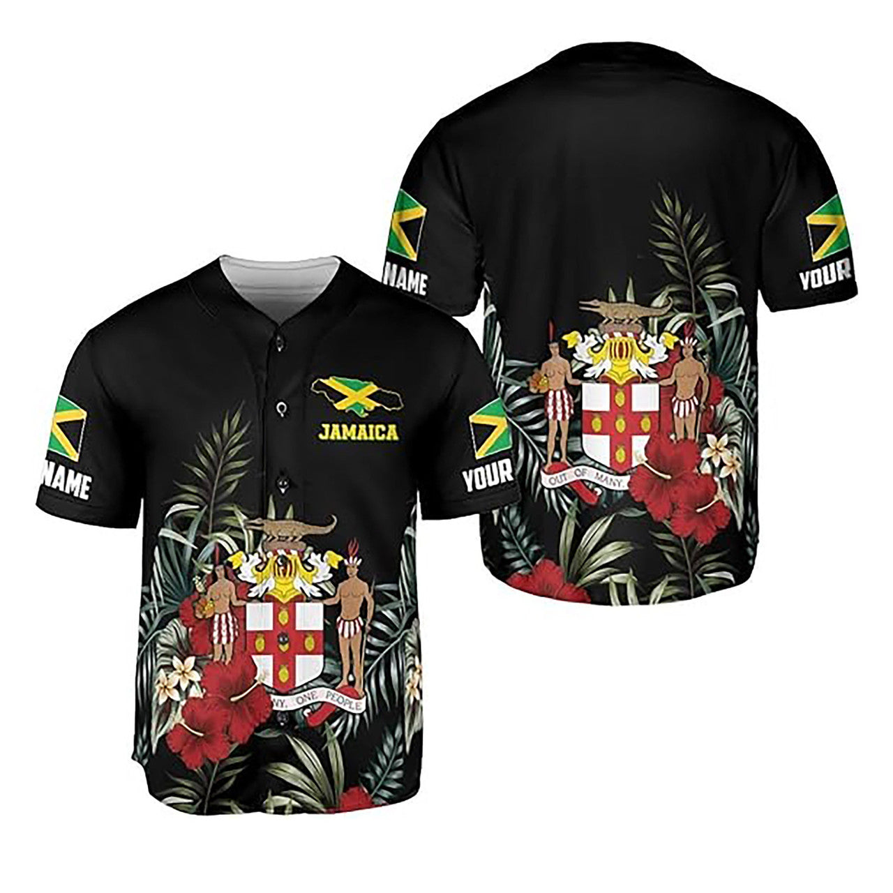 Personalized Name Jamaica Flag Coat of Arms Symbol Black Baseball Jersey S-5XL