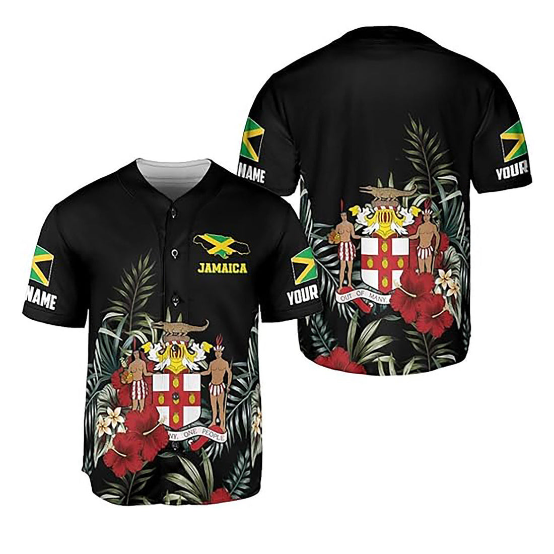Personalized Name Jamaica Flag Coat of Arms Symbol Black Baseball Jersey S-5XL