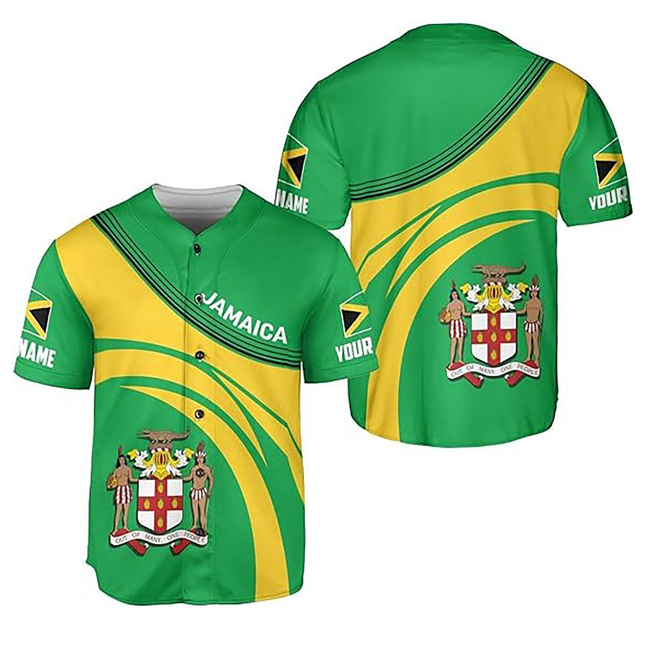 Personalized Name Jamaica Flag Coat of Arms Symbol Baseball Jersey S-5XL