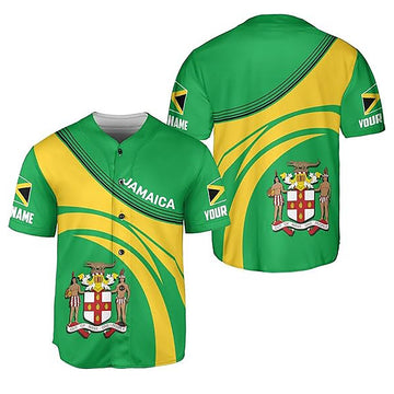 Personalized Name Jamaica Flag Coat of Arms Symbol Baseball Jersey S-5XL