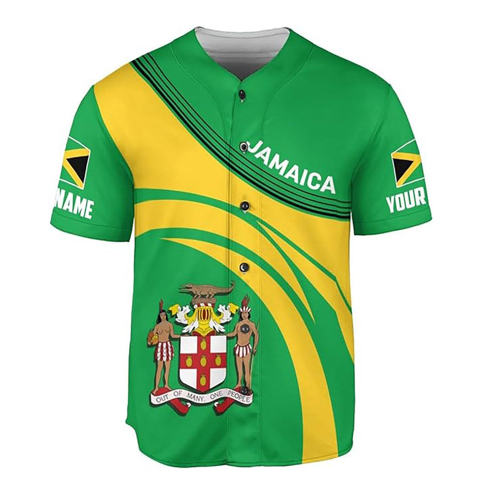 Personalized Name Jamaica Flag Coat of Arms Symbol Baseball Jersey S-5XL