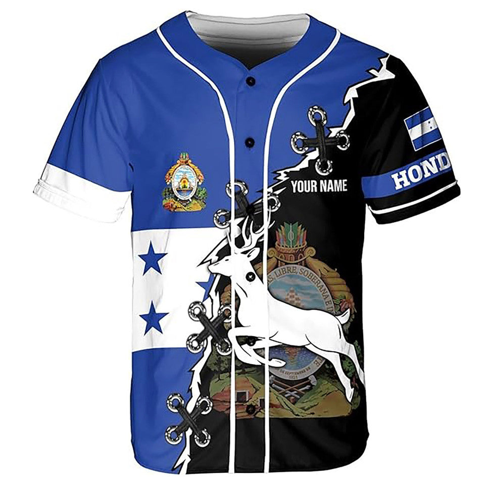 Personalized Honduras Flag Coat of Arms Symbol Reindeer Baseball Jersey S-5XL