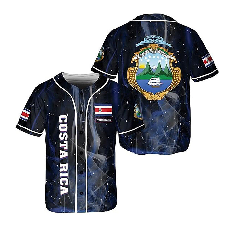 Personalized Costa Rica Flag Coat of Arms Smokey Blue Baseball Jersey S-5XL