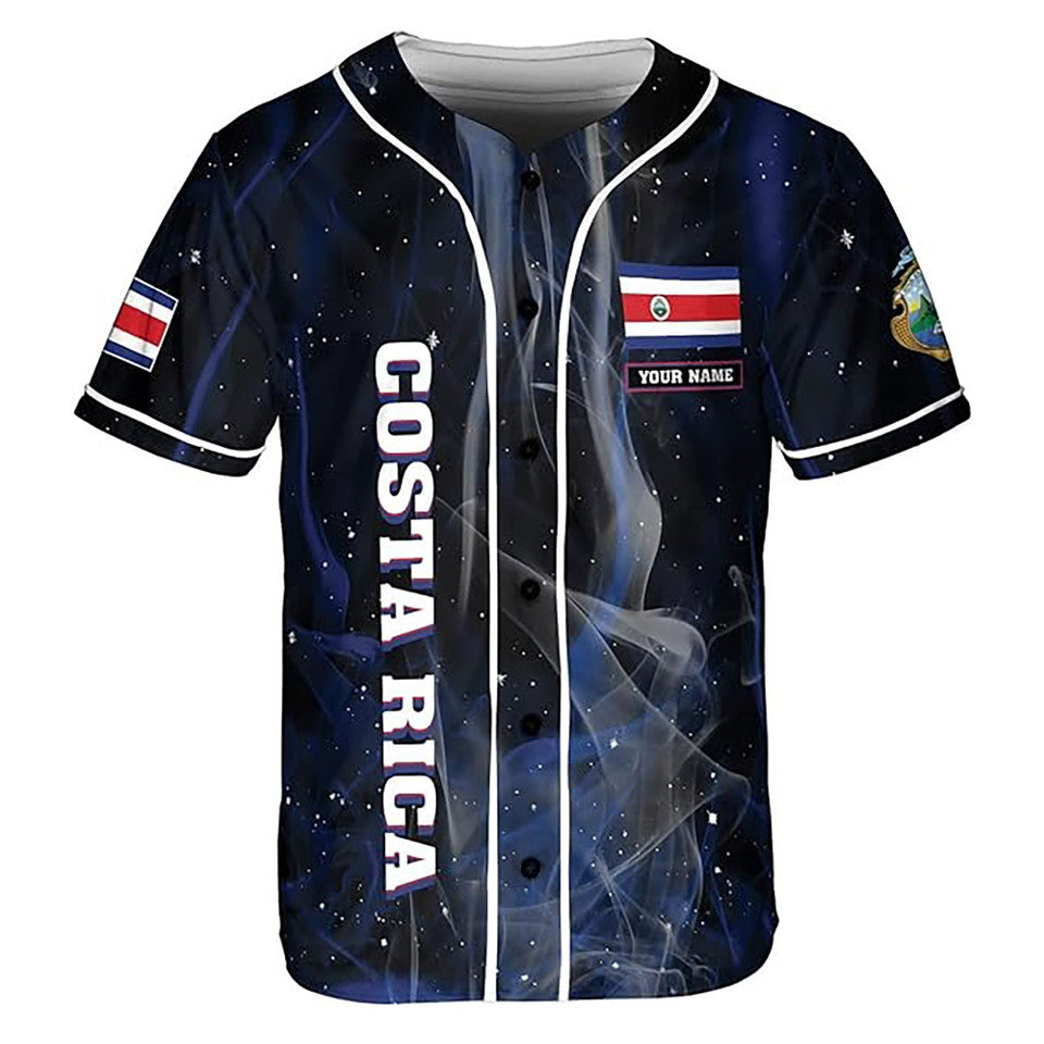 Personalized Costa Rica Flag Coat of Arms Smokey Blue Baseball Jersey S-5XL