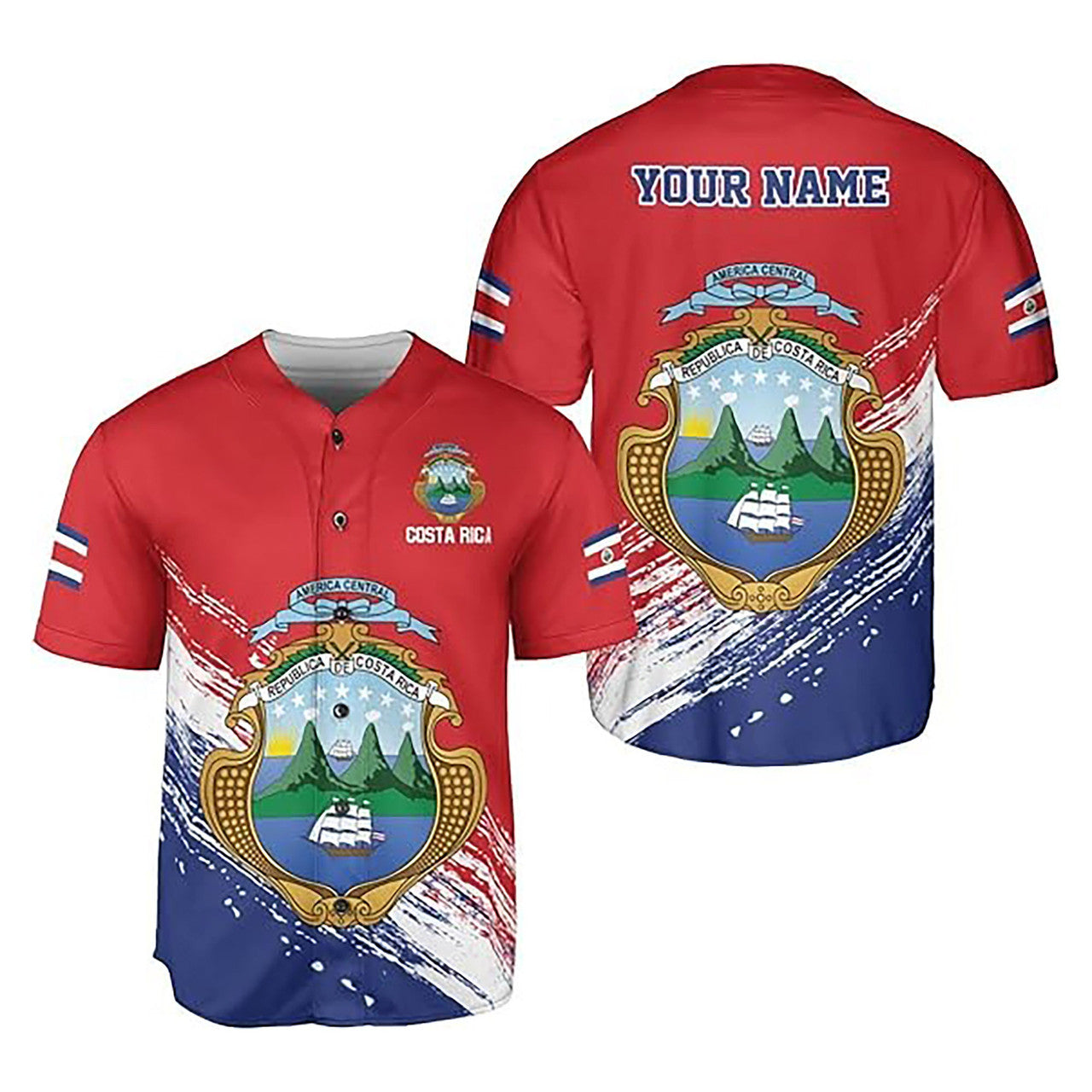 Personalized Costa Rica Flag Coat of Arms Symbol Retro Baseball Jersey S-5XL
