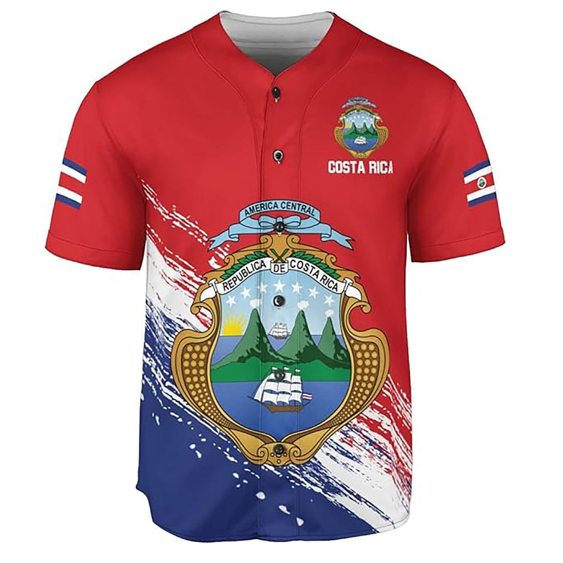 Personalized Costa Rica Flag Coat of Arms Symbol Retro Baseball Jersey S-5XL