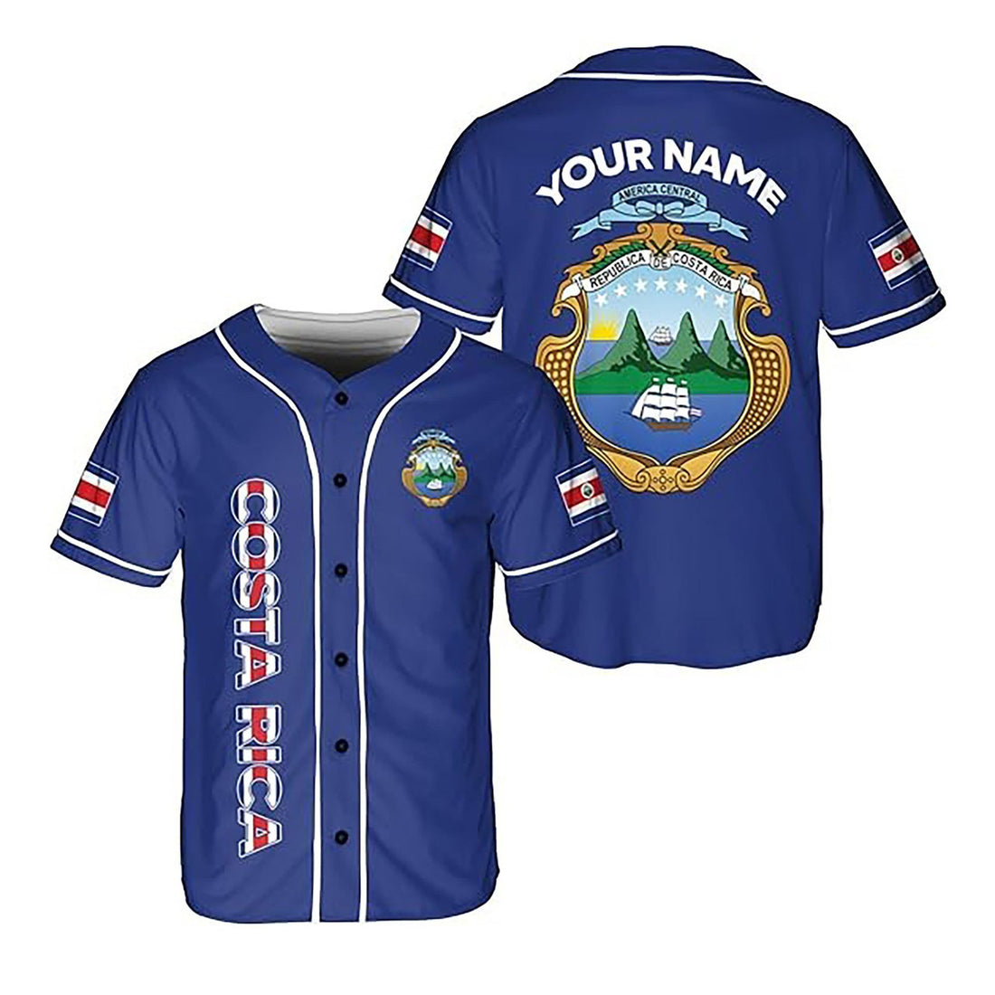 Personalized Costa Rica Flag Coat of Arms Funny Pattern Baseball Jersey S-5XL
