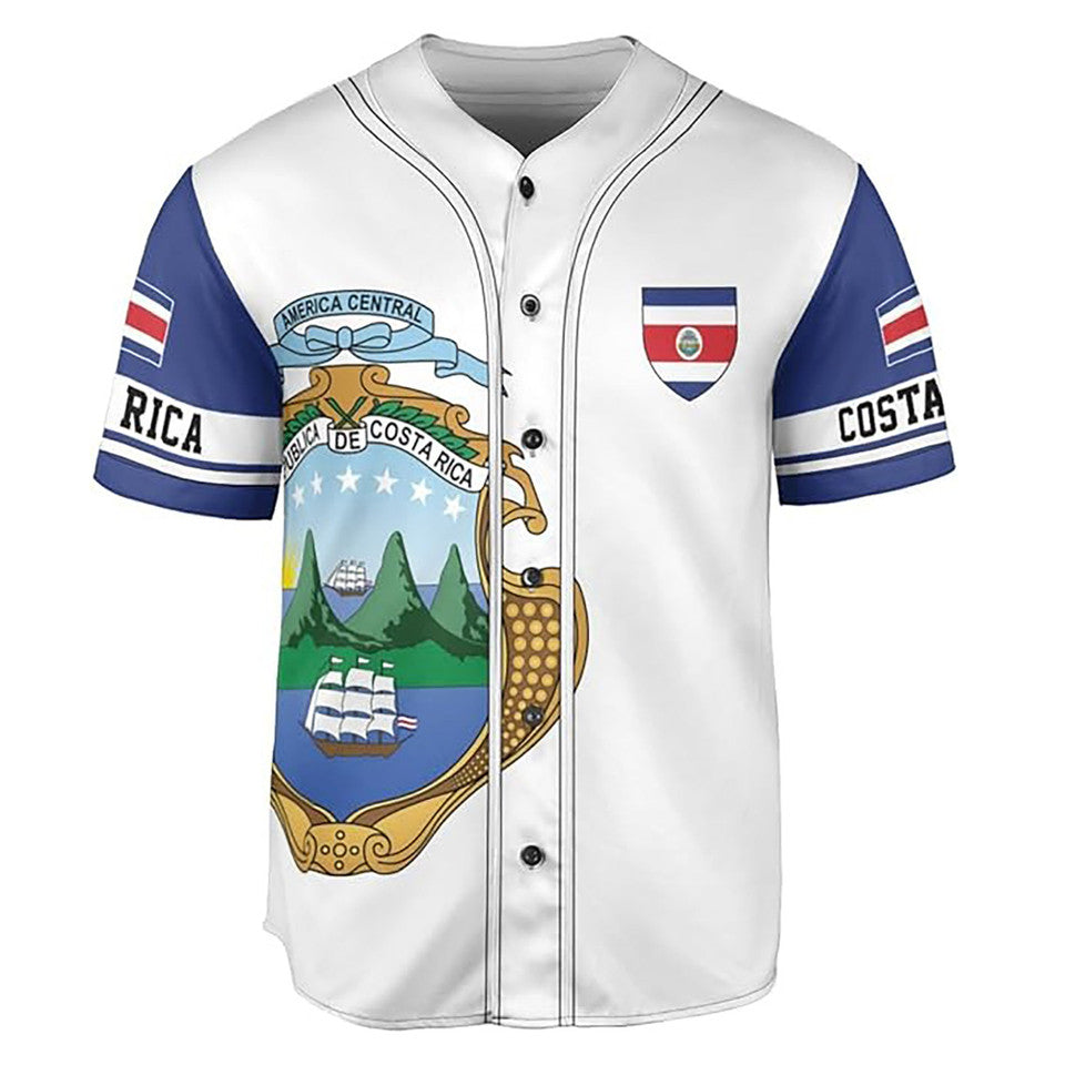 Personalized Costa Rica Flag Coat of Arms Symbol Baseball Jersey S-5XL