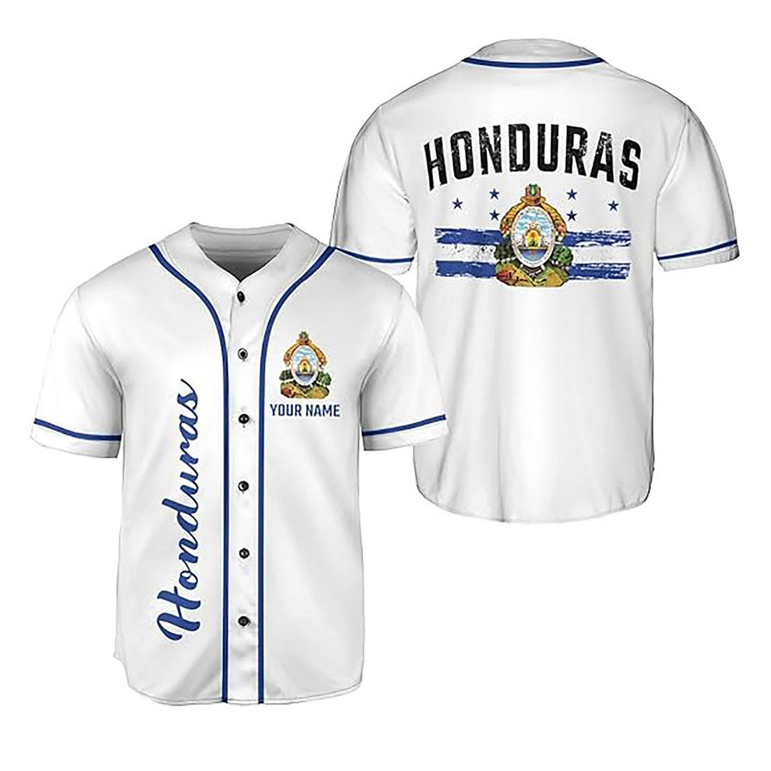Personalized Honduras Flag Coat of Arms Symbol White Baseball Jersey S-5XL