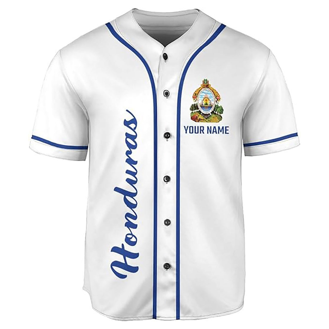 Personalized Honduras Flag Coat of Arms Symbol White Baseball Jersey S-5XL