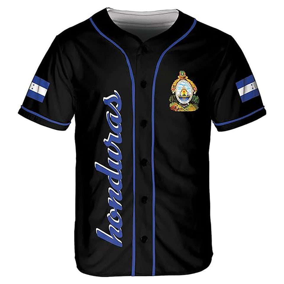 Personalized Honduras Flag Coat of Arms Symbol Black Baseball Jersey S-5XL