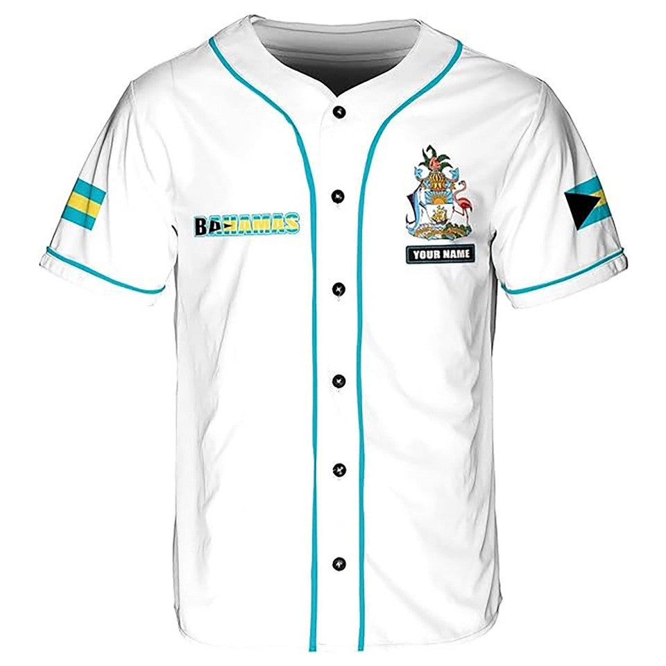 Personalized Bahamas Flag Coat of Arms White Symbol Baseball Jersey S-5XL