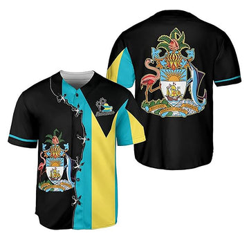 Bahamas Flag Coat of Arms Black Symbol Baseball Jersey S-5XL