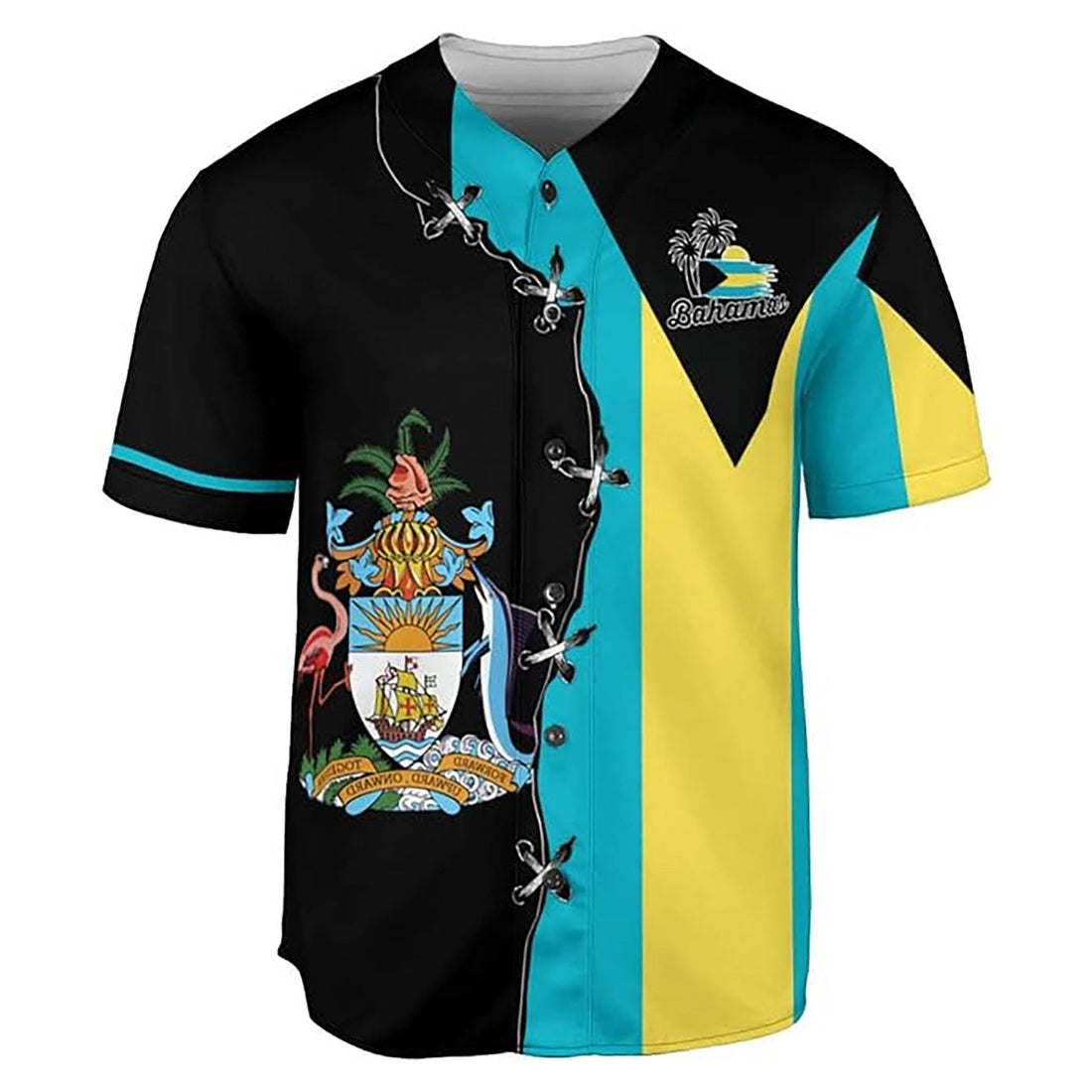 Bahamas Flag Coat of Arms Black Symbol Baseball Jersey S-5XL