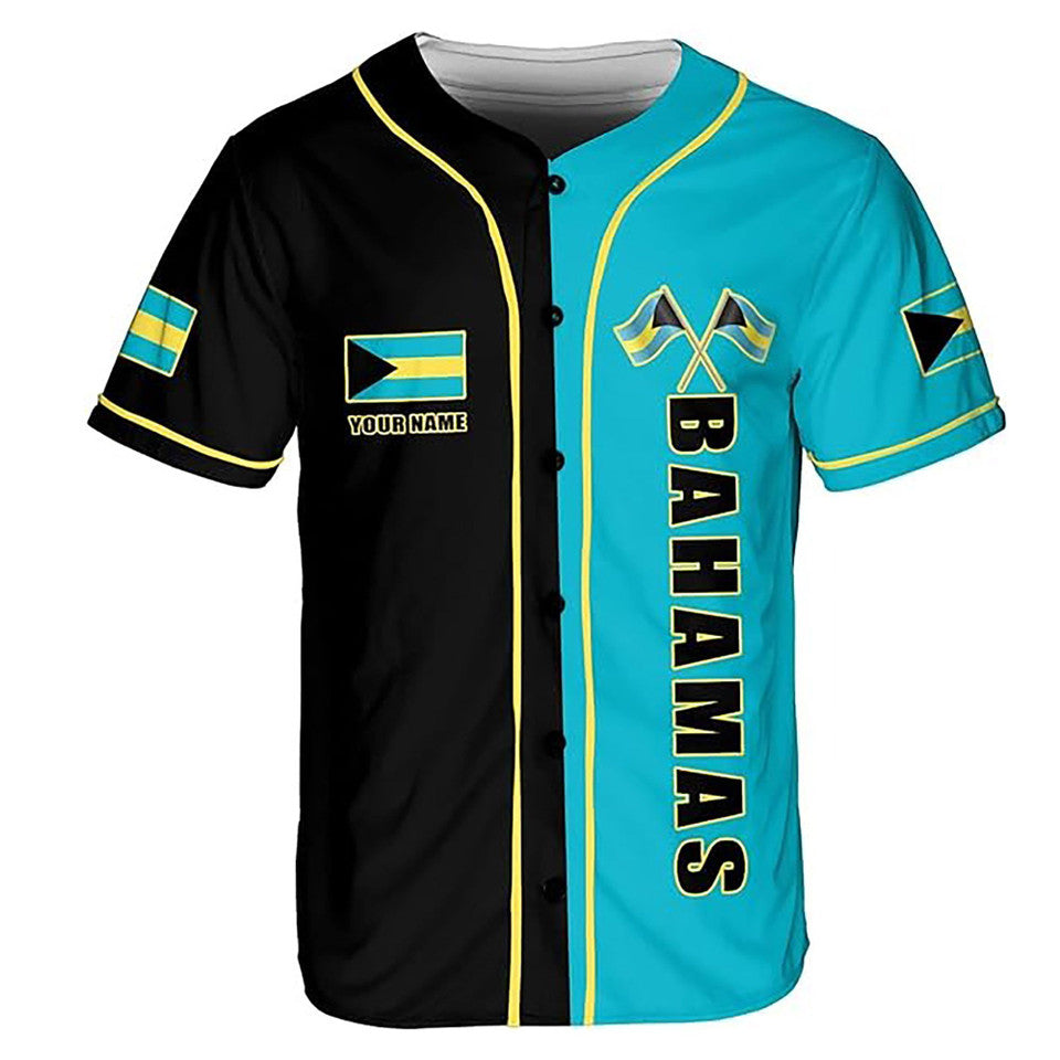 Personalized Bahamas Flag Coat of Arms Symbol Baseball Jersey S-5XL